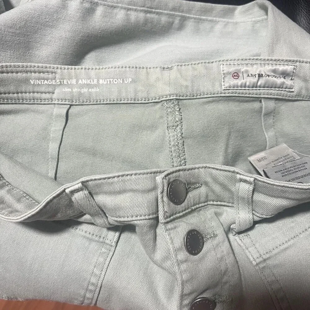 Anthropologie AG Vintage Stevie Ankle Button Up Slim Straight Jeans Green 32R - Picture 6 of 9